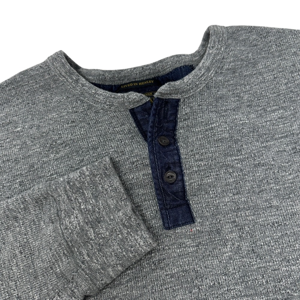 LUCKY BRAND Men's Gray Long Sleeve‎ Slub Henley Denim Trim Size Large